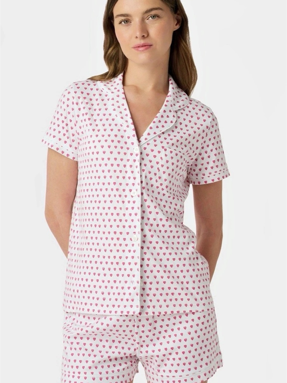 Roller Rabbit Hearts Short Sleeve Polo Pajama Set White & Pink size large